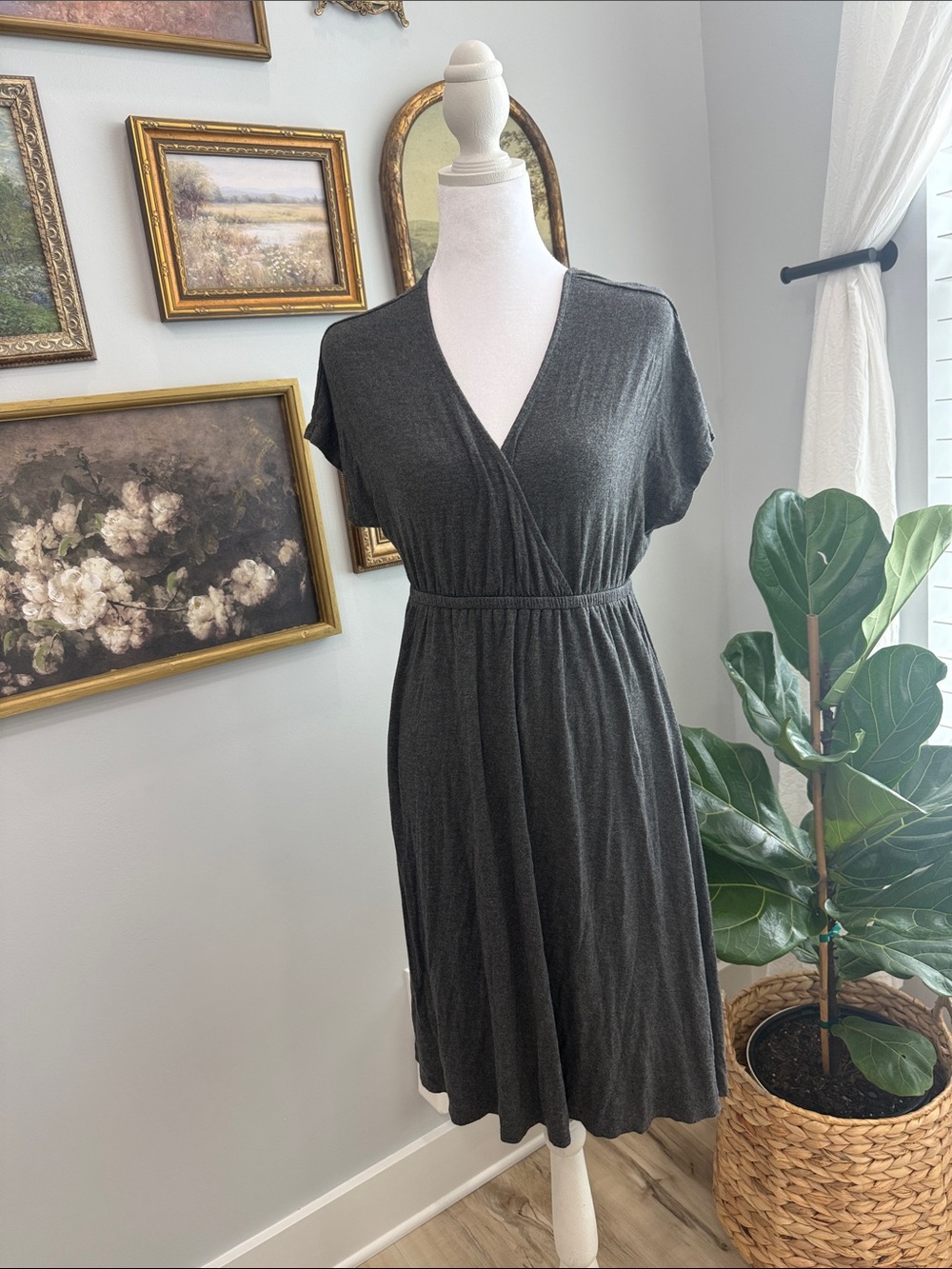 Amazon Essentials Charcoal Wrap-Style Midi Dress